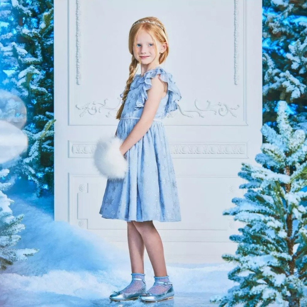 Disney x Janie and Jack Frozen Celestial Blue Disney Shimmer Snowflake Dress 8